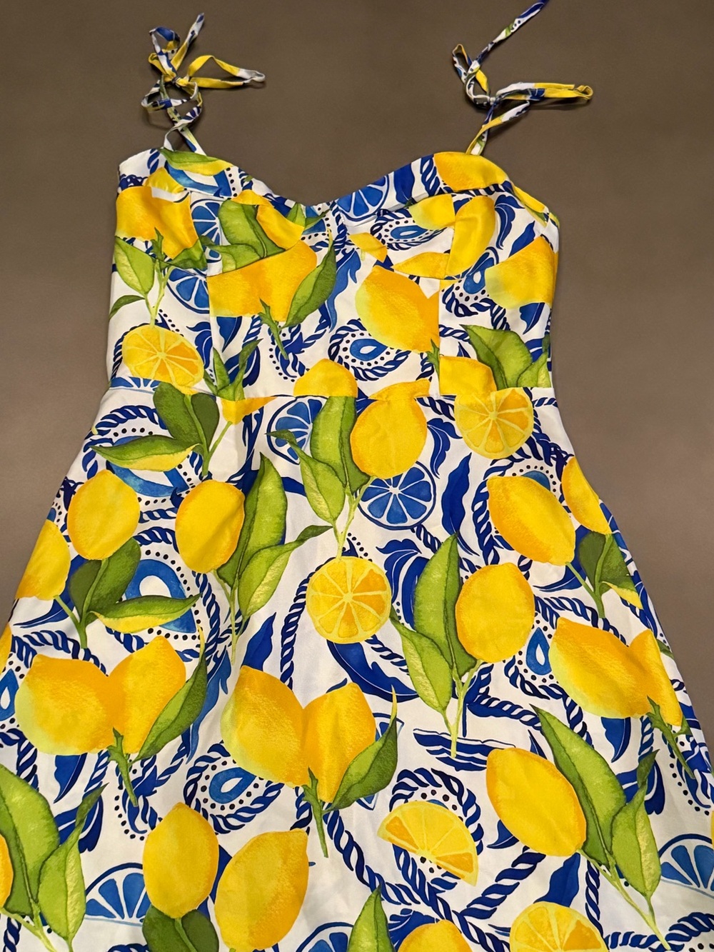 Kenny Flowers Yellow Lemon-Print Tie-Shoulder Sundress
